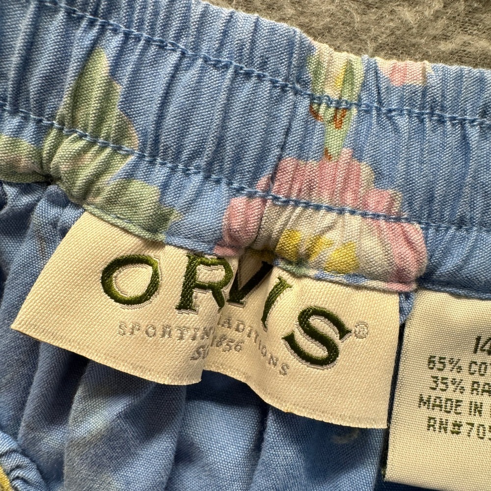 Orvis Midi Skirt Womens 14 Floral Blue Boho Cottage Core + Pockets Elastic Waist - Picture 2 of 9